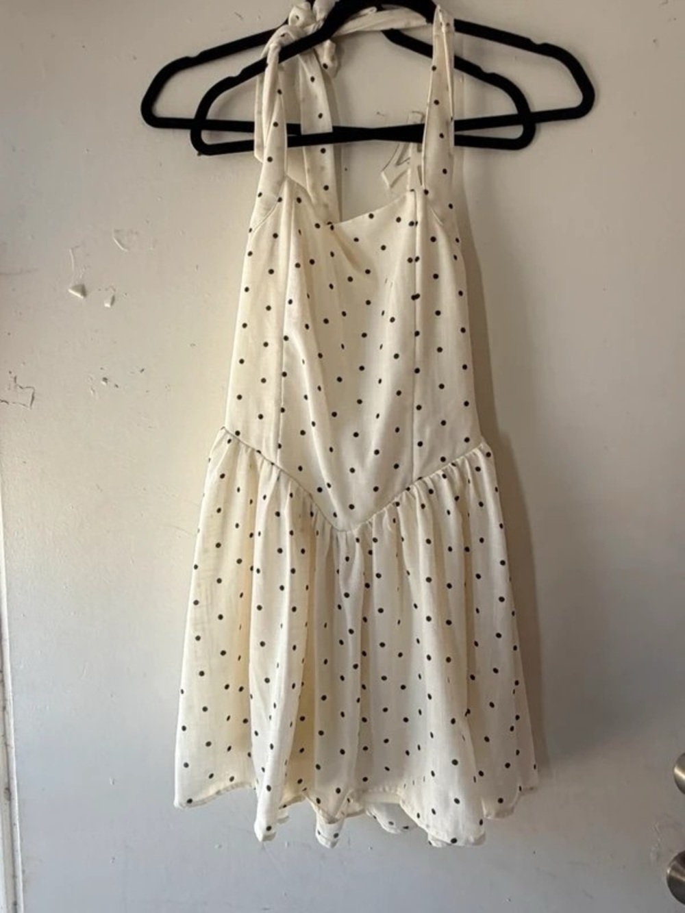 Girls White Polka Dot Tie-Shoulder Dress